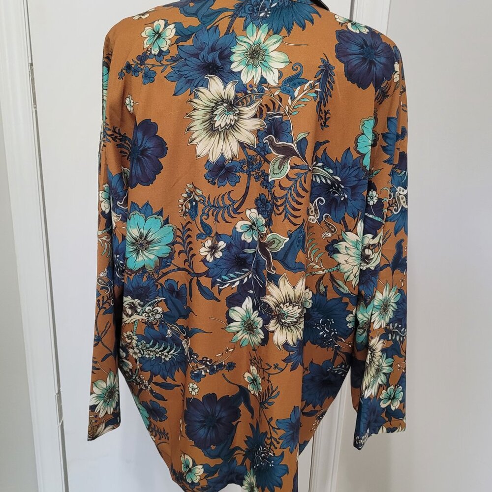 Bryn Walker Women Blouse Shirt Top Long Sleeve Button Floral Brown - Picture 7 of 10